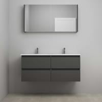 On-Line Badkamermeubelset - 120 cm - Voorgemonteerd - Acryl Wastafel - 2 Kraangaten - Spiegelkast - Mat Antraciet