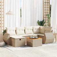 7-delige Loungeset met kussens poly rattan beige