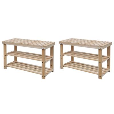 Schoenenrekken met bank 2 st massief hout