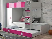 Stapelbed TOMORROW 90x200 cm wit/hoogglans roze met kledingkast aan de linkerzijde