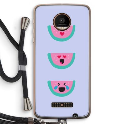 Smiley watermeloen: Motorola Moto Z Force Transparant Hoesje met koord