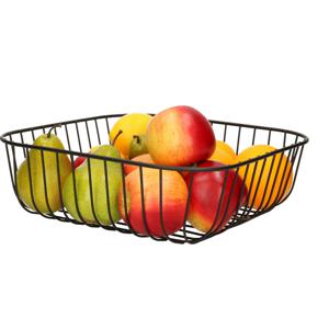 Kinvara Fruitschaal/fruitmand Royal metall - draad metaal - D30 x H9 cm - zwart - vierkant - Fruitschalen