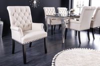 Design stoel CASTLE beige zwart structuurstof armleuningen houten poten - 43216 - thumbnail