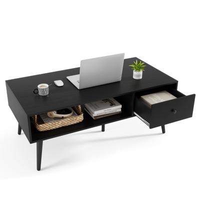 Koffietafel Cocktailtafel Salontafel Middeleeuwse Moderne Accenttafel met 1 Lade en Opbergrek voor de Woonkamer Receptie Zwart/Bruin