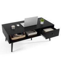 Koffietafel Cocktailtafel Salontafel Middeleeuwse Moderne Accenttafel met 1 Lade en Opbergrek voor de Woonkamer Receptie Zwart/Bruin