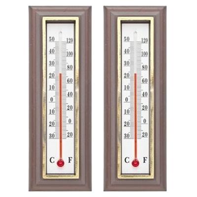 Thermometer - 2x - donkerbruin - 5 x 16 cm - binnen en buiten - celcius/fahrenheit