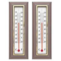 Thermometer - 2x - donkerbruin - 5 x 16 cm - binnen en buiten - celcius/fahrenheit Thermometer - 2x - donkerbruin - 5 x 16 cm - binnen en buiten - celcius/fahrenheit