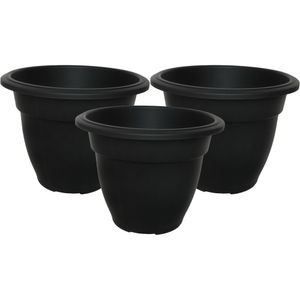 Buiten plantenpot/bloempot/planter - 3x - zwart - kunststof - D20 x H16 cm