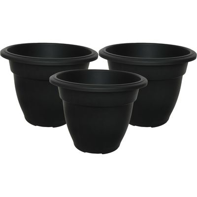 Buiten plantenpot/bloempot/planter - 3x - zwart - kunststof - D20 x H16 cm Buiten plantenpot/bloempot/planter - 3x - zwart - kunststof - D20 x H16 cm