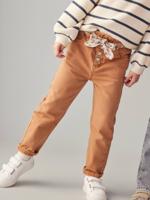 Paperbag broek voor meisjes met sjaal-riem met bloemen kaneel