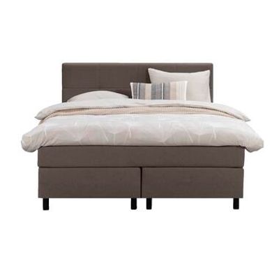 Boxspring Liv geblokt - donkerbruin - 140x200 cm - ronde poot - Leen Bakker