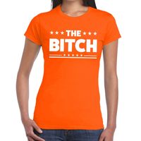 The Bitch tekst t-shirt oranje dames - thumbnail