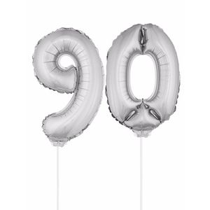 Zilveren 90 jaar opblaasbaar ballon 41 cm