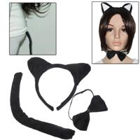 Dierlijke stuk set kat oren hoofdband Bow tie stuk set (zwart)