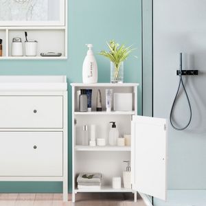 Badkamervloer Opbergkast Multifunctionele Vrijstaande Kast met Enkele Deur Moderne Houten Kluisje voor Thuis Kantoor Wit