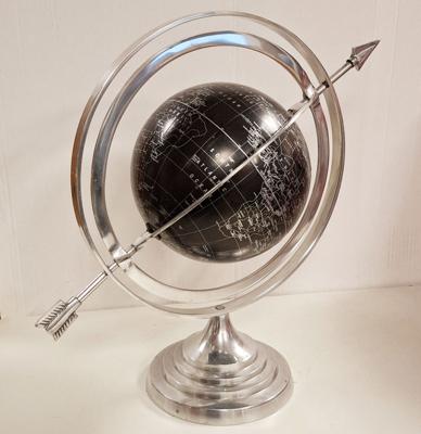 Wereldbol met Ringen Zwart/Zilver