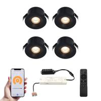 Set van 4 Cadiz Smart LED Mini Inbouwspots - Veranda spots - 12V 3W 200lm - Dimbaar - Wifi & Bluetooth - 2700K - IP44 waterdicht - Zwart