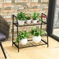 2-Laags Metalen Plantenstandaard Binnen / Buiten Plant Plank Multifunctionele Plant Houder en Display Plank Bloempot Organisator Rek