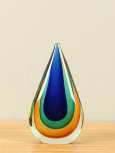 Glazen druppel blauw/aqua/geel, 19 cm