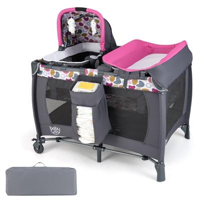 5-in-1 Travel Crib For Children With Changing Pad And Bassinet-Donkerroze