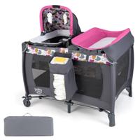 5-in-1 Travel Crib For Children With Changing Pad And Bassinet-Donkerroze - thumbnail