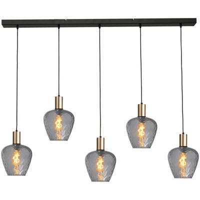 Masterlight 5-lichts hanglamp - goud -Porto met Diamond smoke glazen - 2711-05-02-130-5-5