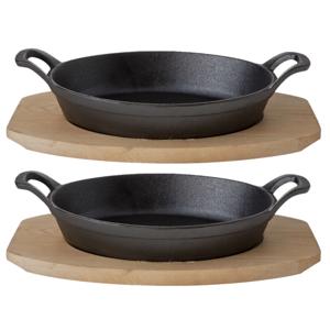 Cosy & Trendy Ovenschaal/gratinschaal - Set van 4x stuks - gietijzer - op houten plank - 30 x 17 x 5