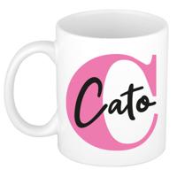 Naam mok Cato - roze - wit - keramiek - 300 ml - verjaardag/cadeau beker Naam mok Cato - roze - wit - keramiek - 300 ml - verjaardag/cadeau beker