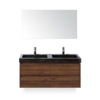 Dante Badmeubelset 120 cm - Walnoot - Wastafel Hardsteen Wit Lucca Dubbel - met Spiegel