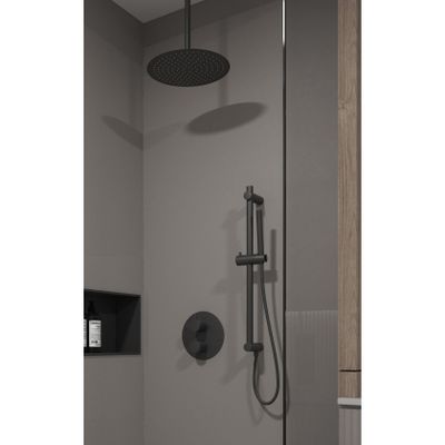 Regendouche set SaniClear Nero | Inbouw | 20 cm | Thermostaatkraan | 2-weg | Rond | Zwart mat