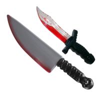 Halloween/horror thema wapens - 2x messen - dolk 25 cm - slagersmes 41 cm - kunststof