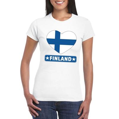 Finland t-shirt - met hartjes vlag print - wit - dames - korte mouwen - landen supporters