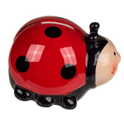 Spaarpot van een Lieveheersbeestje - keramiek - 11 x 9.5 cm - rood/zwart