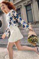 gehaakte trui met bloemen - BLUE - M