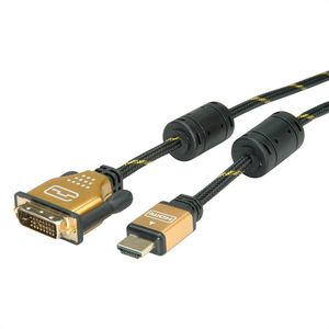 ROLINE 11.04.5892 video kabel adapter 3 m HDMI DVI Zwart, Goud