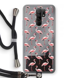 Flamingoprint groen: Xiaomi Redmi 9 Transparant Hoesje met koord