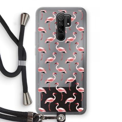 Flamingoprint groen: Xiaomi Redmi 9 Transparant Hoesje met koord