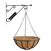 Hanging basket 35 cm met metalen muurhaak en kokos inlegvel - thumbnail