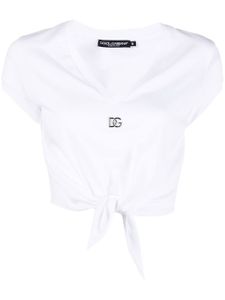 Dolce & Gabbana t-shirt DG à détail noué - Blanc