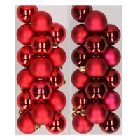 32x stuks kunststof kerstballen mix van rood en donkerrood 4 cm   - - thumbnail