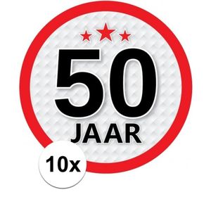 10x 50 Jaar leeftijd stickers rond verjaardag versiering   -