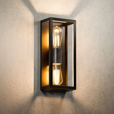 HOFTRONIC™ Alma smart LED wandlamp - 1800K-3000K Warm wit - Wifi & Bluetooth - 2x ST64 lichtbron - 14 Watt - 1612 lumen - Up & Down light - Muurlamp - Muurverlichting - IP44 voor binnen en buiten - Zwart