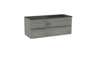 Storke Edge zwevend badmeubel 130 x 52 cm beton donkergrijs met Scuro asymmetrisch rechtse wastafel in kwarts mat zwart