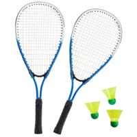 Sterke badminton set - blauw/wit - met 3 shuttles - in opbergtas - 66 cm