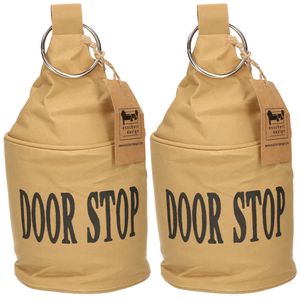 2x Canvas deurstopper bruin met ring 28 x 13 cm