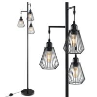 Industriële Vloerlamp in de Vorm van een Boom Hoge Vloerlamp met 3 Ruitvormige Kappen Voetschakelaar Stabiele Voet Vintage Hoeklamp