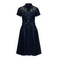 Queen Kerosin Western Embroidery Denim Swing Dress Dark Blue-XXXL