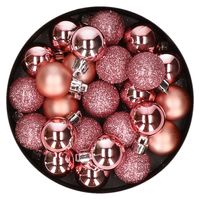 20x stuks kleine kerstballen 3 cm roze kunststof mat/glans/glitter   -