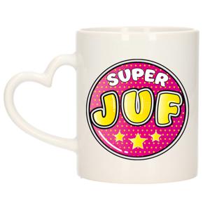 Cadeau koffie/thee mok voor juf - roze - hartjes oor - super juf - keramiek - juffen dag