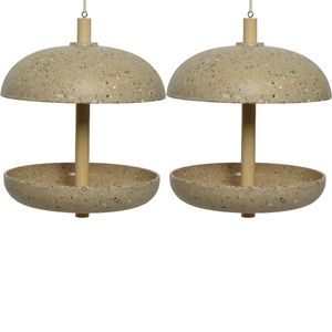 2x stuks vogel voedersilo hangend - bamboe hout - lichtbruin - 21 x 25 cm